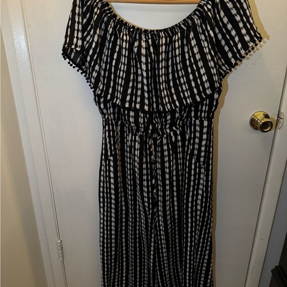 A.U.W Black and White Striped Off-Shoulder Dress - Picture 2 of 7